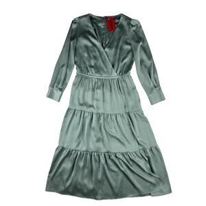 Hugo Boss Kimusa-1 Ruffle V-Neck Midi Dress Green Size US 6